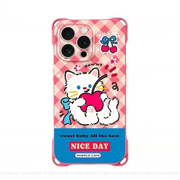 櫻桃白貓 四角開孔 掛繩手機殼 iPhone 17 16 15 14 13 12 11 Pro Max 手機殼 防摔殼