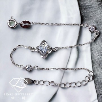 ［翎時珠寶］真正莫桑石 可過測鑽筆 18K金-四葉草手鍊 MBG003 莫桑石手鍊 18K金手鍊 鑽石手鍊 純銀手鍊