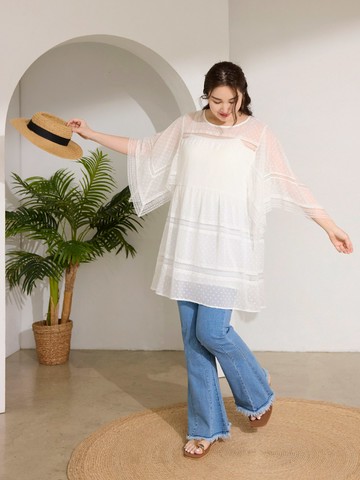 雲朵自訂款-繡點薄紗蕾絲罩衫上衣/洋裝