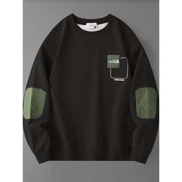 衛衣休閑男生2025新款秋冬季圓領加絨加厚上衣黑色寬松男士打底衫