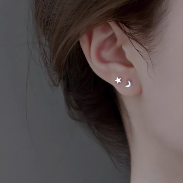 《現貨》正生銀飾 999足銀 星月耳環 耳圈 純銀耳環 耳針 養耳環 養耳洞 耳釘 耳棒