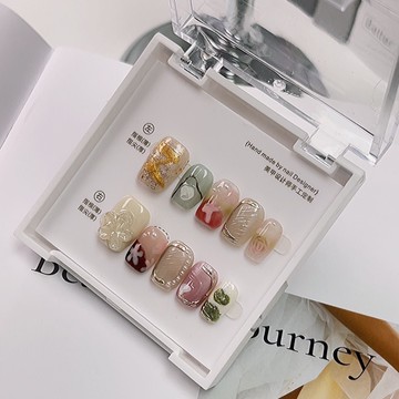 【滿300起送】【小清新圖案】輕奢高級感暈染純手工穿戴甲春夏新款小清新圖案美甲套裝