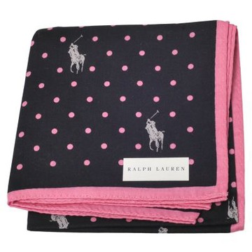 RALPH LAUREN POLO 黑底粉圓點小馬印花LOGO圖騰帕領巾(51CM)