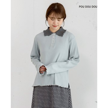 【POU DOU DOU】水藍色配色領排釦上衣 PPX11355