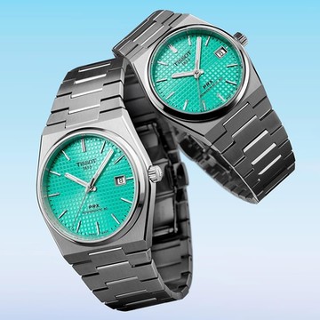 TISSOT 天梭 官方授權 PRX機械對錶 情侶手錶-薄荷綠 1212購物節 送禮推薦 T1374071109101+T1372071109101