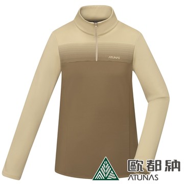 【ATUNAS 歐都納】女款SOLAR-FLEECE保暖拉鍊衫A1PS2427W沙丘棕/彈性微刷毛/漸層印花/戶外活動登山穿搭