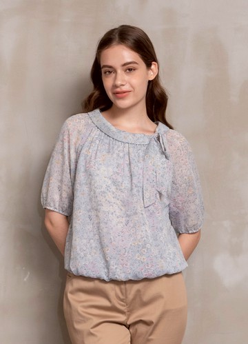 恬靜馥花拉克蘭袖印花雪紡上衣