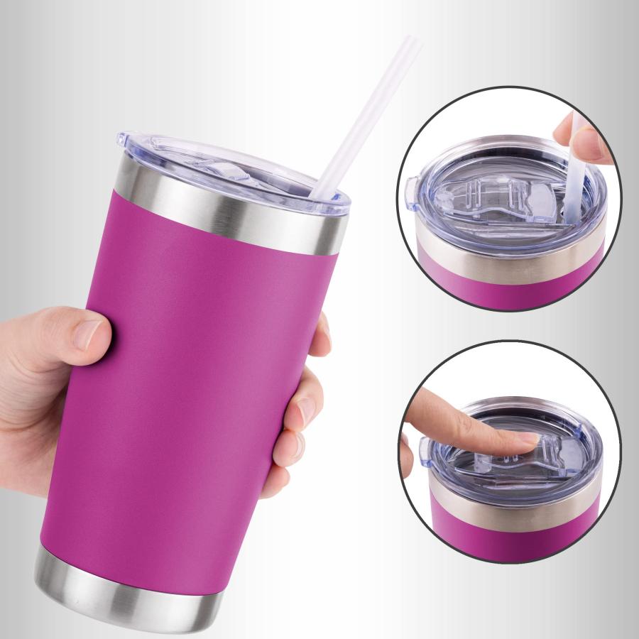 Zulay 20oz Stainless Steel Tumbler With Lid and Straw Sweat-Free Travel Coffee Mug Cups Double Walled Insulated...3