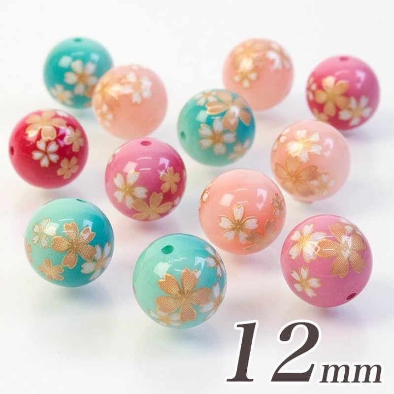 転写玉ビーズ 桜 12mm4個入り｜ビーズ アクリルビーズ 和風 和調 和柄