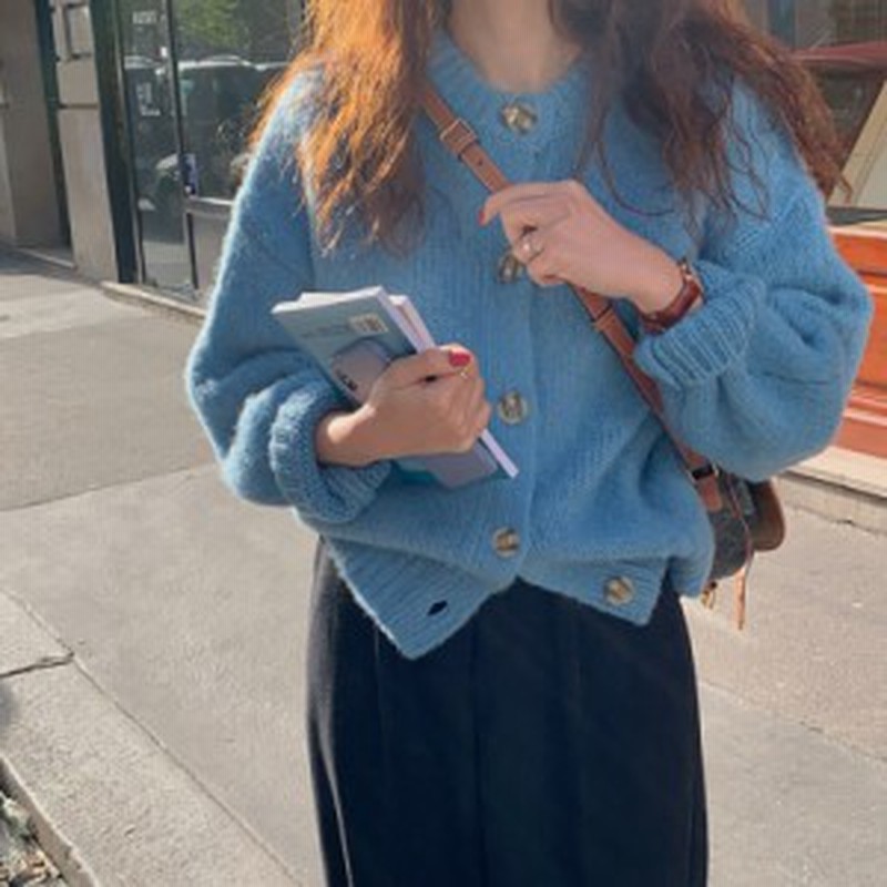 スタンダードルーズブルーニットカーディガンオータムウィンターセーター レトロ 秋物 冬物 レディース 韓国 通販 Lineポイント最大1 0 Get Lineショッピング