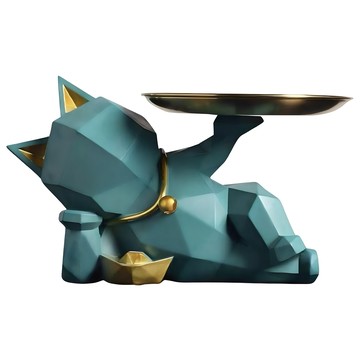 摩達客 現代藝術設計師斜躺捧金盤迎賓招財貓 開運招財  25 x 11 x 16.5cm  綠色