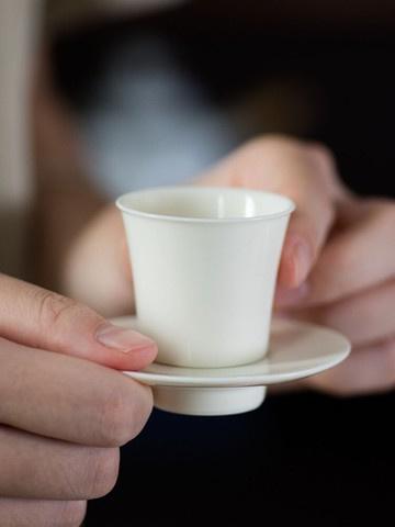 宋式杏白釉茶盞帶托品茗杯薄胎功夫茶具茶托茶杯墊茶杯杯托套杯
