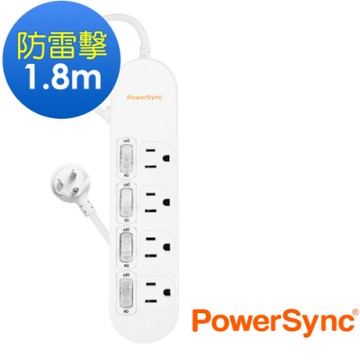 PowerSync 群加 防雷擊4開4插3孔加大距離延長線1.8米PWS-EEA4418