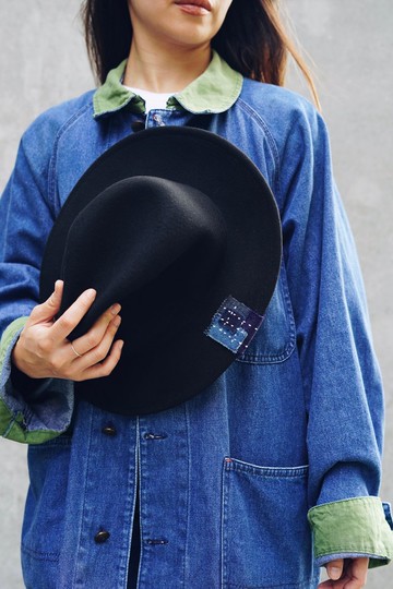 天然藍染拼布羊毛帽