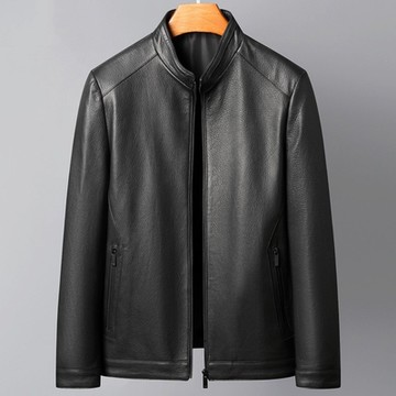 [米蘭精品] 真皮皮衣外套-山羊皮立領夾克休閒商務男外套黑色74ja1