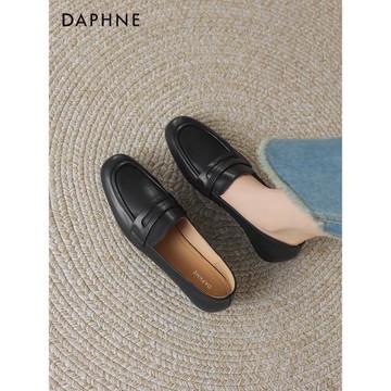 達芙妮平底單鞋女春季2025新軟皮軟底樂福鞋黑色小皮鞋一腳蹬女鞋