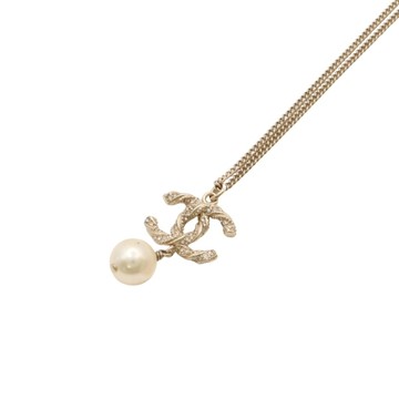 CHANEL 香奈兒 CC Logo 珍珠 項鍊 淺金色 金屬 【二手名牌BRAND OFF】