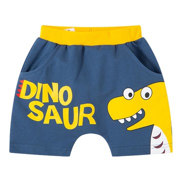 BE TOP - 純棉休閒短褲-偷看恐龍-黃+藍