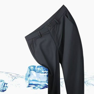 【臺灣出貨】冰絲休閒褲 夏季男士薄款高彈力褲 免燙商務寬鬆長褲 涼感透氣直筒西褲 中年爸爸薄款西褲