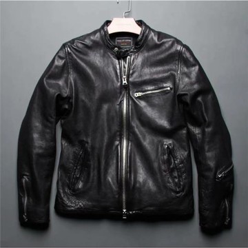 新款日系修身男真皮皮衣褶皺水染綿羊皮皮夾克青年時尚短款外套潮