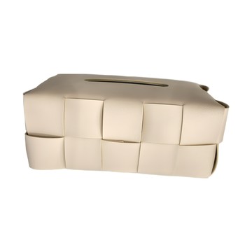 華夫格棋盤編織衛生紙盒 合成皮革  奶茶色  20 x 13 x 9cm