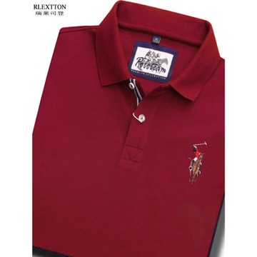 純棉長袖翻領男T恤純色高檔刺繡Polo衫酒紅色上衣服秋季寬松大碼