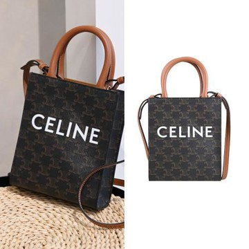 CELINE Mini Triomphe Cabas 迷你直式兩用斜背手袋包.深咖
