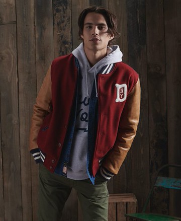 Superdry Men's Men's Dry Leather Varsity Jacket Red / Cardinal Red - Size: S