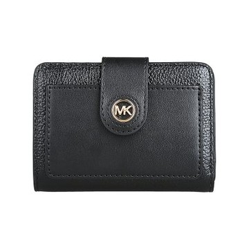MICHAEL KORS Mercer 立體金屬LOGO粒面皮革6卡按釦短夾(黑)