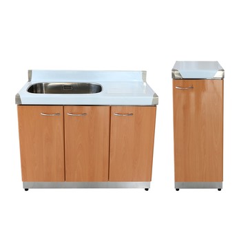 【Abis】客製商品-豪華款左右兩用不鏽鋼二件組系統櫥櫃-100洗台平台+瓦斯桶台/流理台-多款門板可選(桶身304)藍色-右水槽