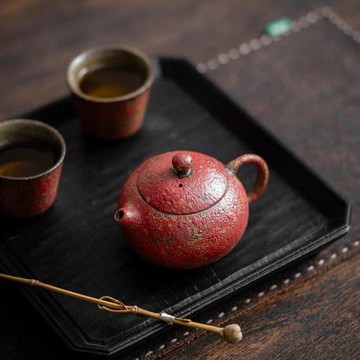 老巖泥滿山紅赭石釉西施壺 國風泡茶壺家用茶具高檔茶具陶瓷茶壺