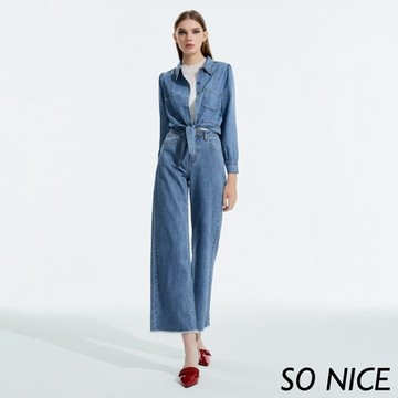 SO NICE 條紋水洗牛仔寬褲