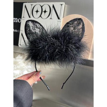 可愛貓耳朵發箍發夾女性感蕾絲貓咪頭箍網紅女主播頭飾圣誕節裝飾