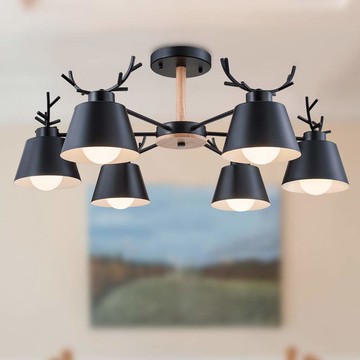 北歐風原木客廳半吸頂燈六燈 YP80-882-6