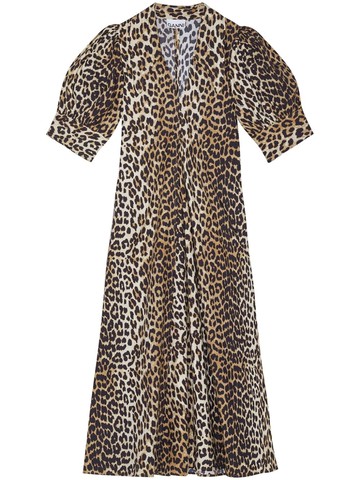 GANNI - leopard-print organic cotton midi dress - women - Organic Cotton - 36 - Brown