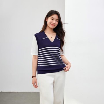 【復古撞色氣質百搭顯瘦針織衫】纖莉秀大碼女裝胖mm2025夏裝新款