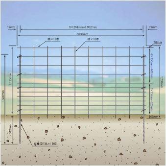 防獣金網　いのししくん（フェンス・支柱セット 100m設置用）1m×2m（線径Φ5mm）