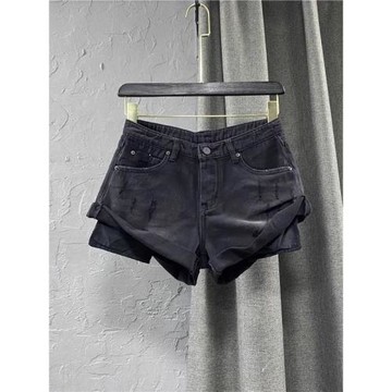辣妹低腰牛仔超短褲女潮2025新款夏裝藍色個性露口袋闊腿A字熱褲