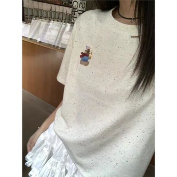 奶系甜美可愛小熊刺繡彩點短袖T恤女夏季新款寬松休閑半袖上衣潮