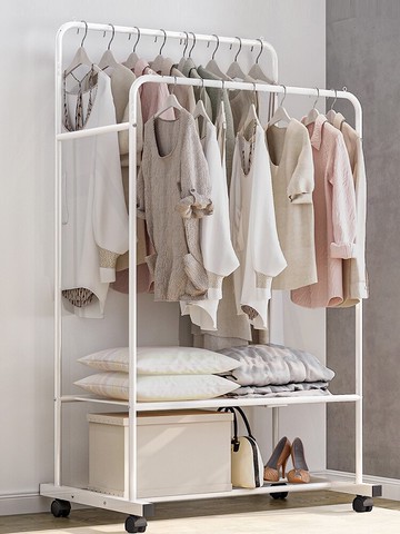 簡易衣帽架晾衣架落地室內折疊掛衣架子家用臥室雙杠式衣服收納架