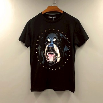 潮流時尚歐美水鉆狗頭寬松純棉半短袖體t恤衫男女情侶裝潮牌夏裝
