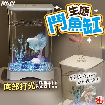 [自帶餵食孔 餵食不翻蓋]鬥魚魚缸 鬥魚缸 小魚缸 底部打光設計 高清透亮隨時賞魚 迷你魚缸 生態魚缸