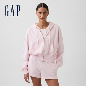 【GAP】VintageSoft毛圈布櫻花Logo寬版拉鍊帽T-櫻花粉(889720)