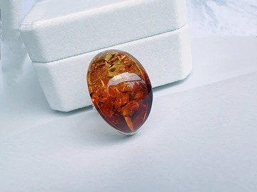 波羅的海 天然琥珀 純銀戒指 焦糖珀 漸層花珀 大氣時尚 設計款七