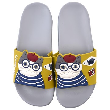 kUSUgURU JAPAN 日本眼鏡貓 防水防滑柔軟厚底室內外拖鞋折耳貓款  M~L(24~24.5cm)  黃色