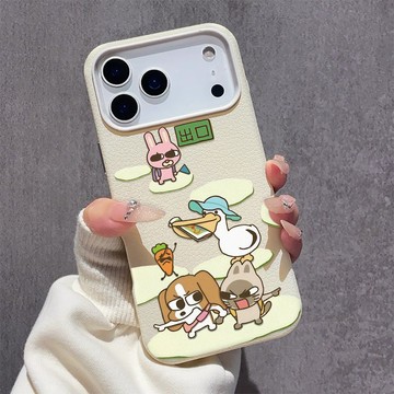 可愛比格多棟 iPhone17手機殼 蘋果16plus大孔皮紋 15pro軟殼 14 13 12 11日常防撞防摔手機殼