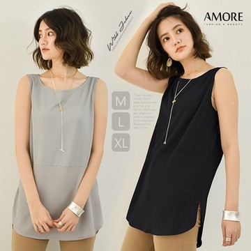 【Amore】日韓清新長版開衩無袖背心