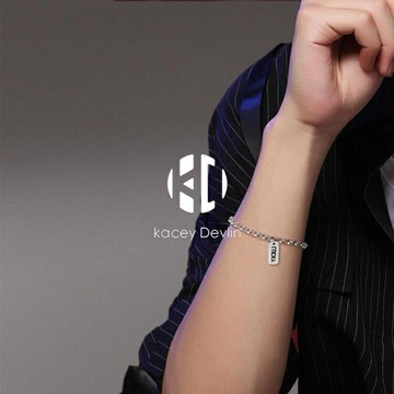 S925銀手鍊男男士復古港風拉絲方牌手繩【聚物優品】