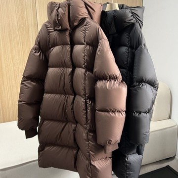 [米蘭精品] 真羽絨90%鴨絨羽絨外套羽絨衣夾克-保暖連帽加厚泡芙款過膝女外套2色74ia44