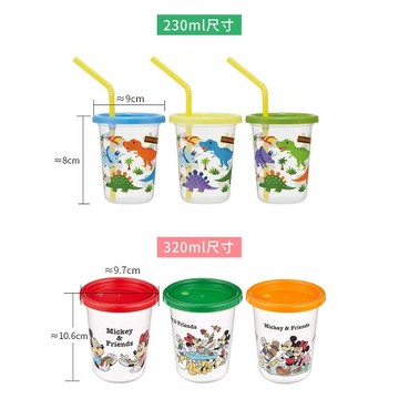 日本制卡通寶寶兒童吸管杯子果汁牛奶飲料水杯野餐聚會帶蓋3個裝